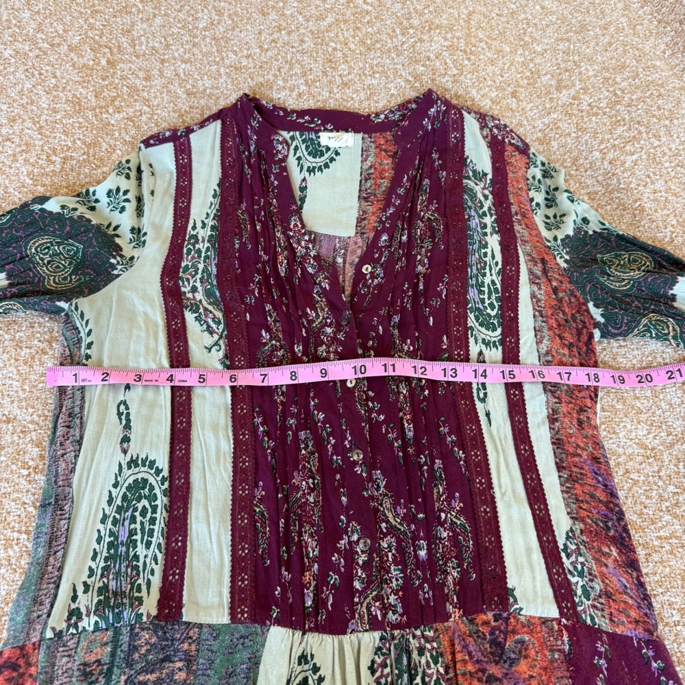 Anthropologie Tiny Patchwork Paisley Mini Dress Burgundy Boho Artsy Small - Picture 6 of 7